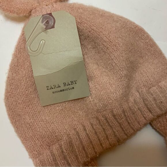 New Zara Baby Girl Fuzzy Bunny Ears Warm Hat 6-12M - Picture 5 of 8